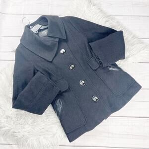 Mackage Wool and Leather Button Down Black Coat Jacket‎ Size Large